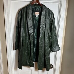 Venezia Coat Womens 4XL B4 Green Leather Long Open Front Overcoat Lined Pockets